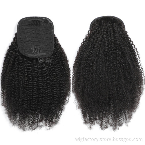Wholesale 100% remy drawstring ponytail human hair, afro puff curly hair drawstring ponytail, afro kinky hair ponytail